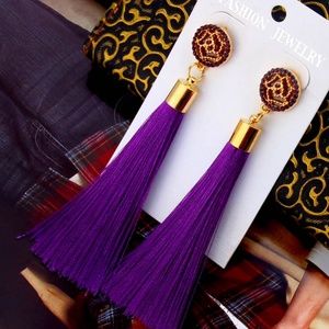 Rose Flower Long Tassel Earrings Purple